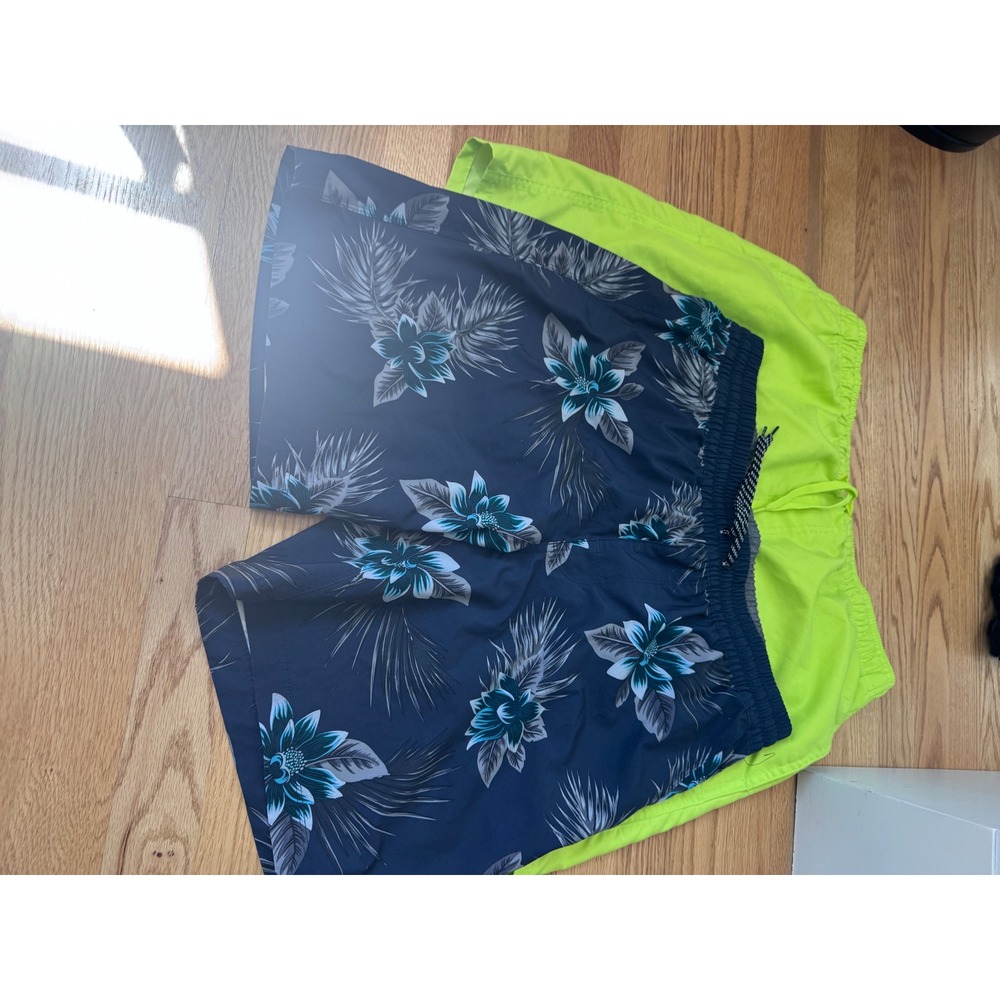 Hurley & Old Navy Men's Swim Trunks Lot 2 Large Floral Neon EUC